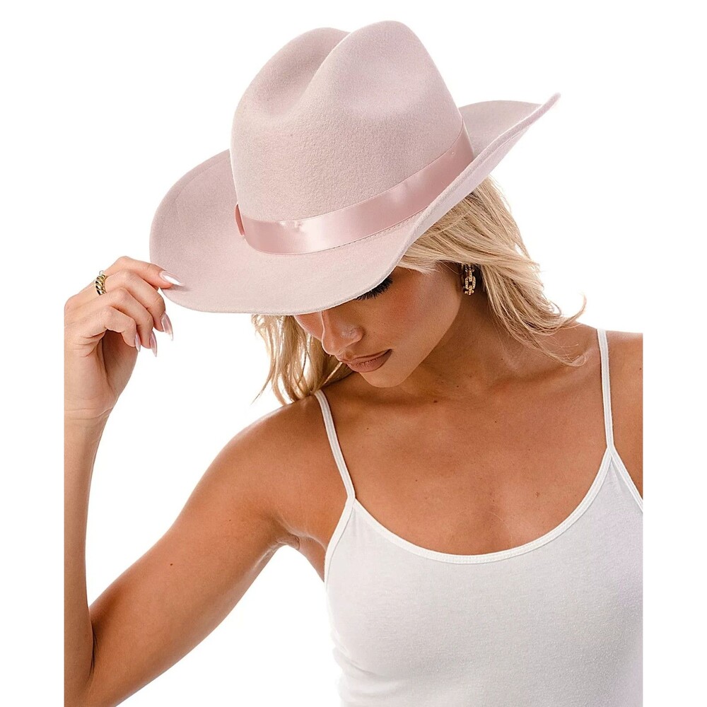 Marcus Adler Women's Short-Brim Cowboy Hat with Satin Trim Light Soft Pink 1Size